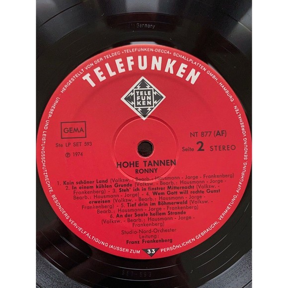 Ronny Hohe Tannen 1974 LP Telefunken Records NT 877 German Import EX - Picture 7 of 7